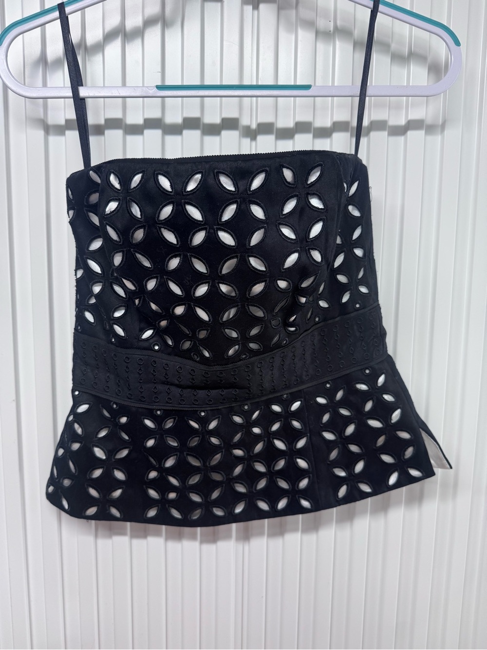 White House Black Market strapless corset peplum top size 0 eyelet